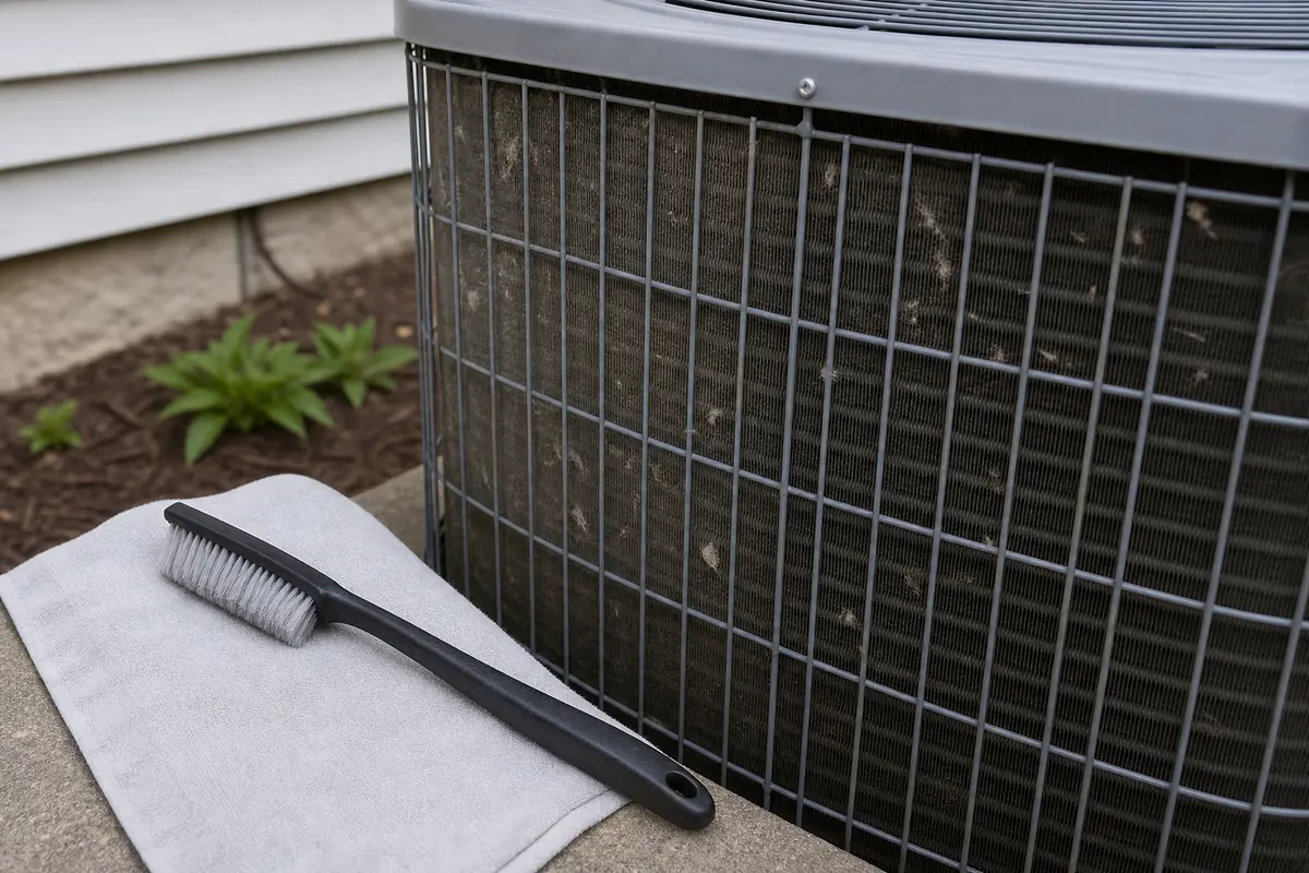Soft condenser brush near an outdoor AC coil