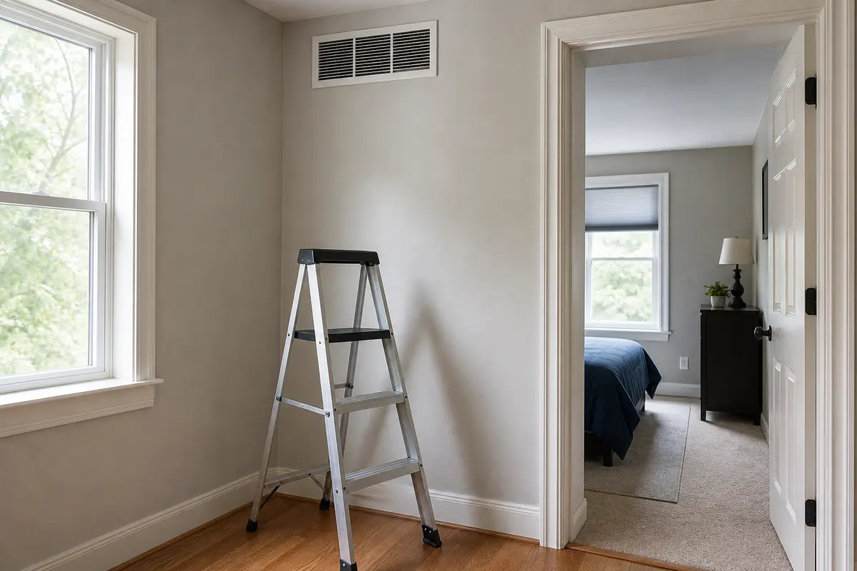 Stable step ladder for checking upstairs AC registers