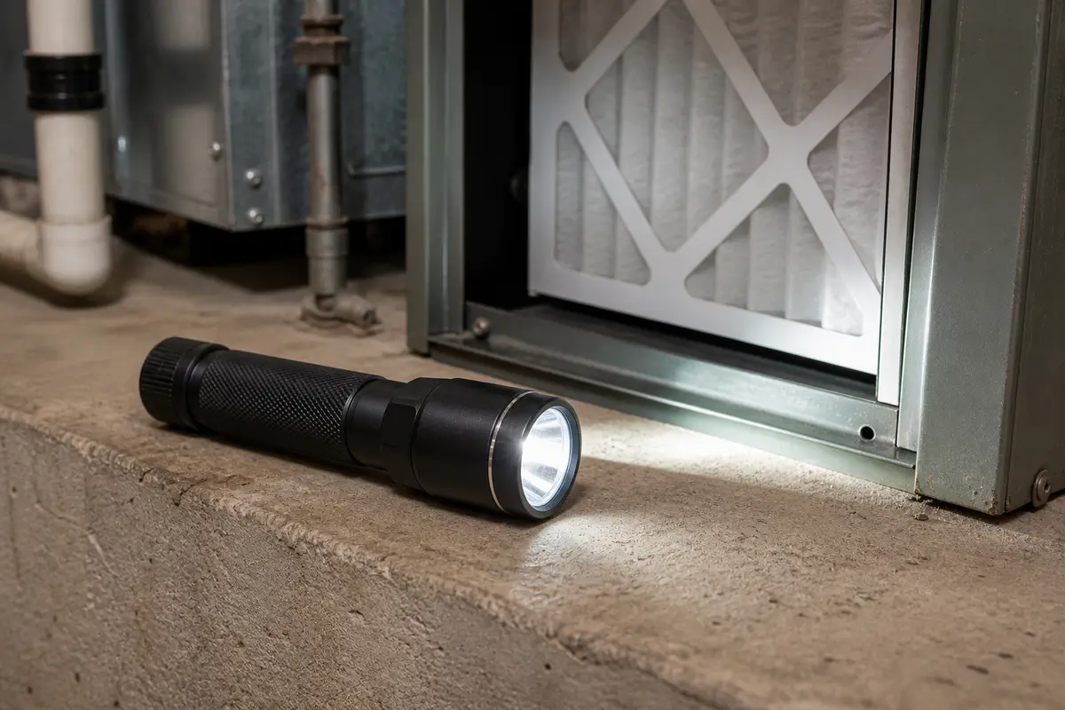 Inspection flashlight for checking AC filter direction and fit