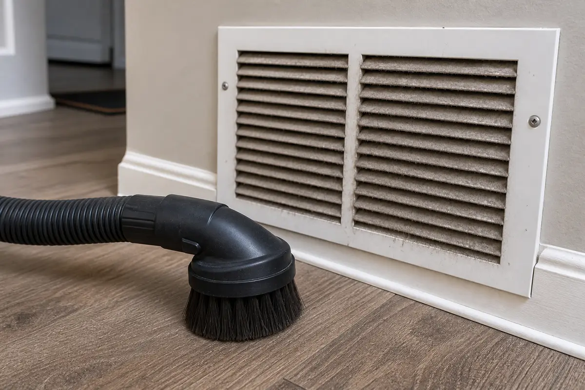 Vacuum brush attachment for cleaning return grilles