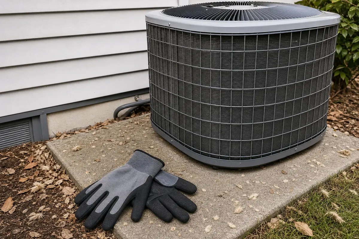 Work gloves for clearing safe exterior condenser debris