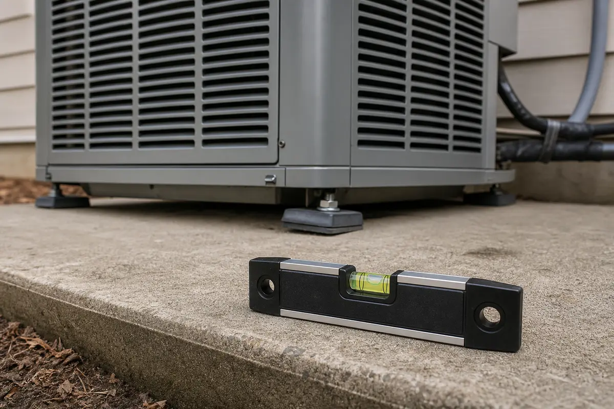 Small level for checking a rattling outdoor AC condenser pad