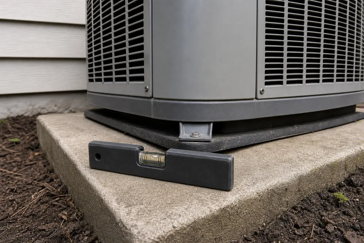 Small level for checking an outdoor AC condenser pad