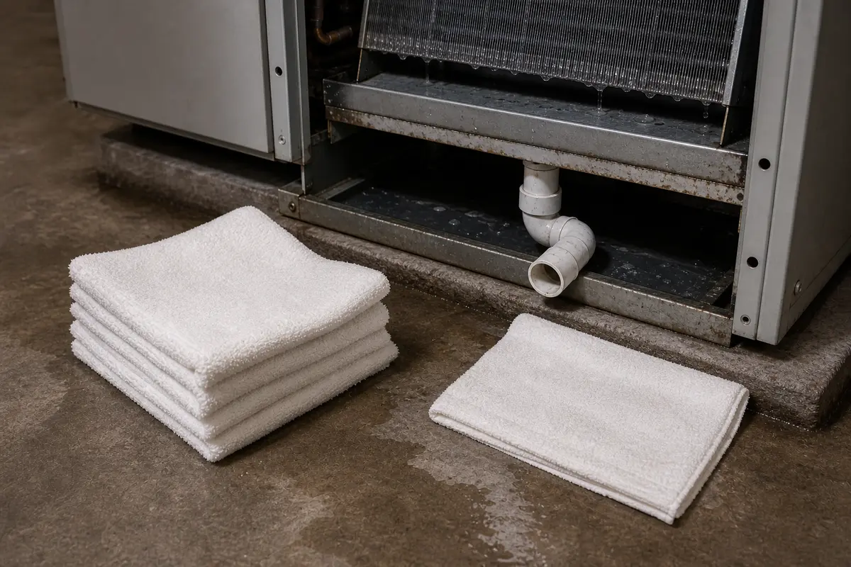Absorbent towels for air handler thaw-water cleanup checks