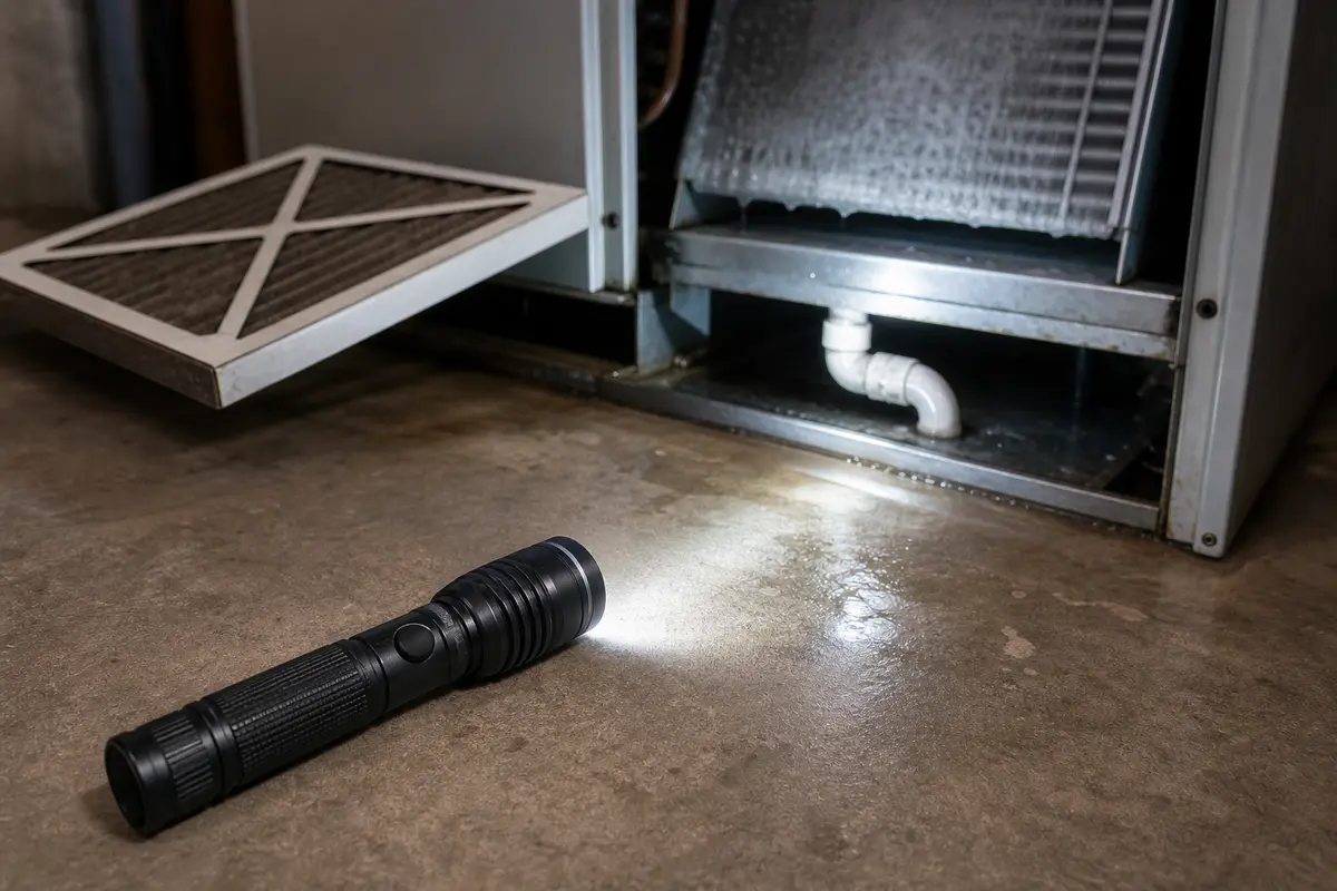 Inspection flashlight for air handler frozen coil checks