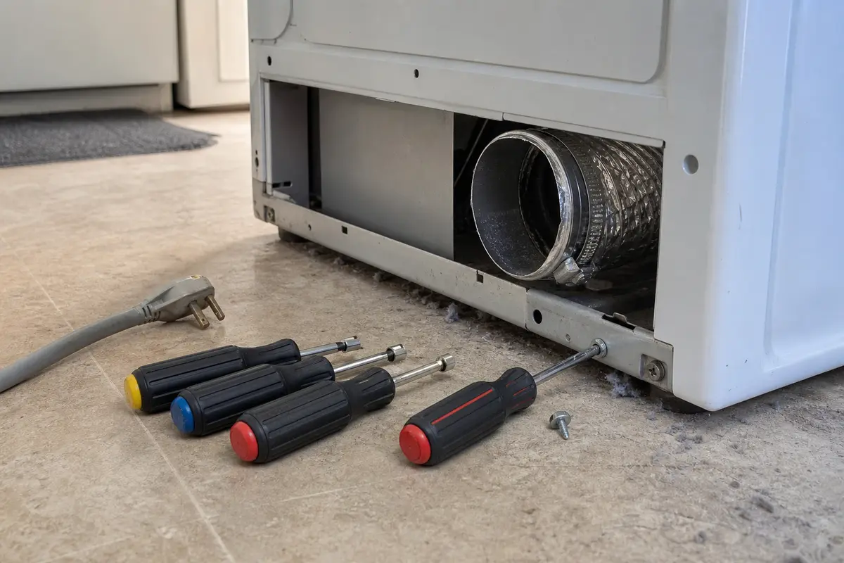 Nut driver set shown in the repair area for amana dryer not heating