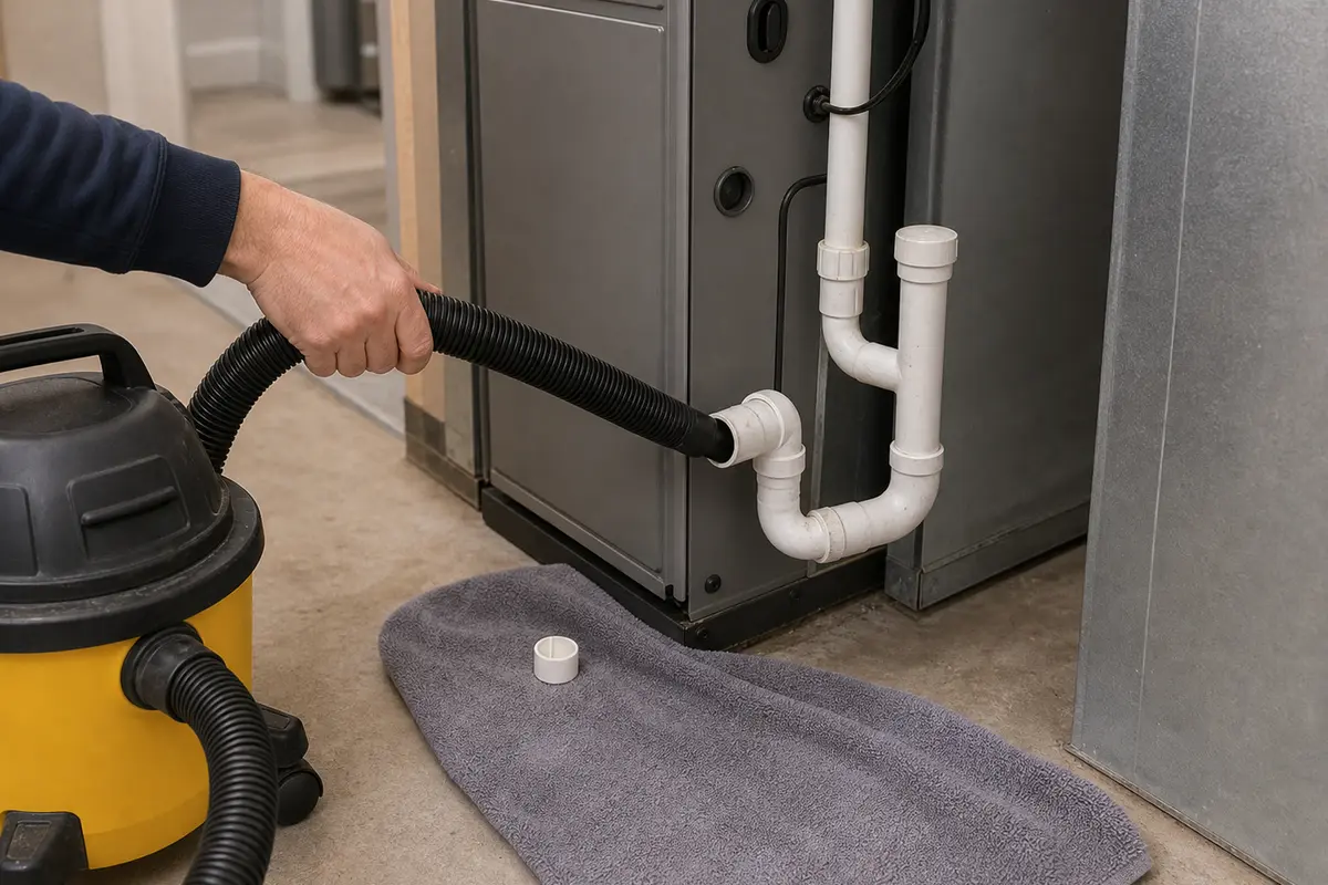 Wet dry vacuum positioned for condensate drain cleaning