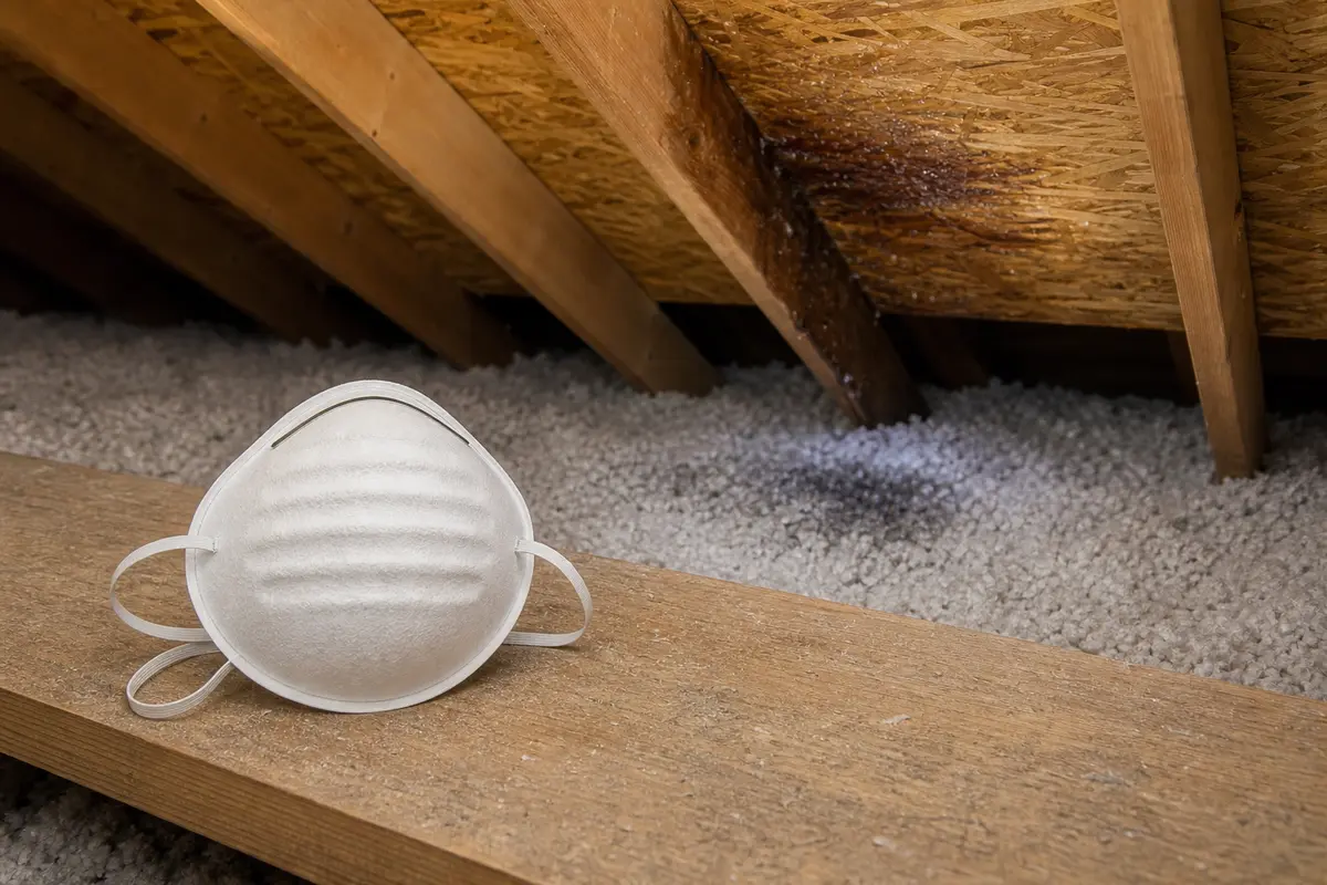 Dust mask for inspecting damp attic insulation and dusty bays