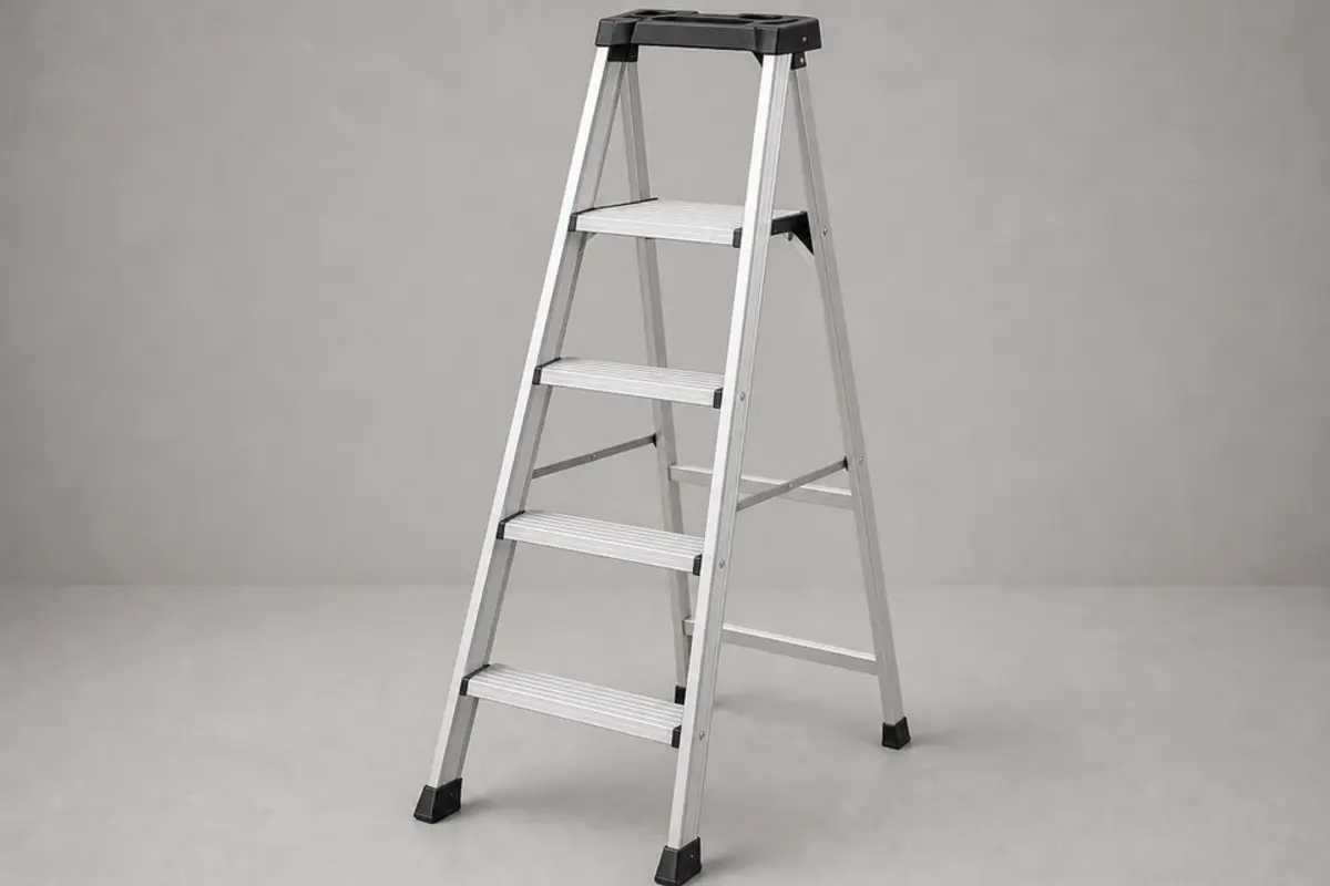 Stable step ladder for inspecting condensation around an attic hatch from below