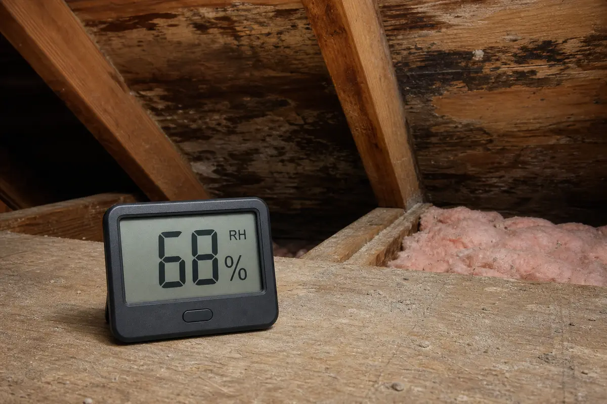 Indoor hygrometer used to compare attic and room humidity