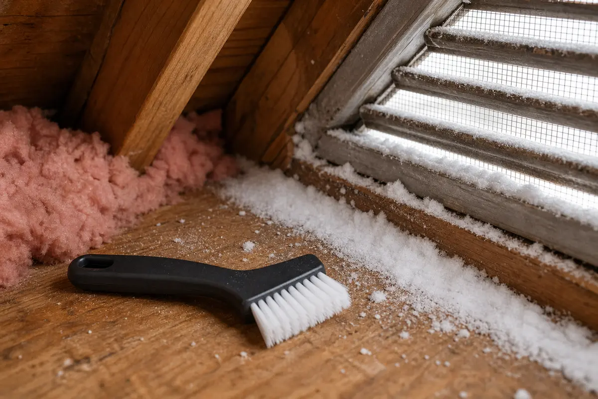 Soft snow brush for light attic snow cleanup from a safe position