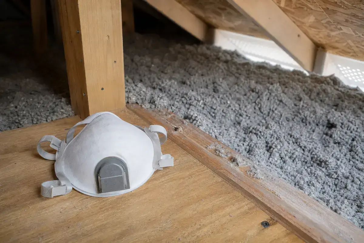 Dust mask for inactive attic vent nest cleanup from a safe position