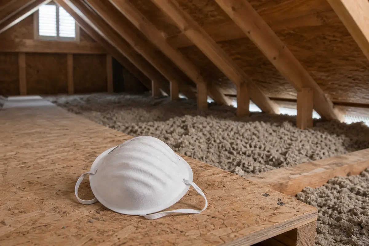 Dust mask for short attic ventilation checks around insulation