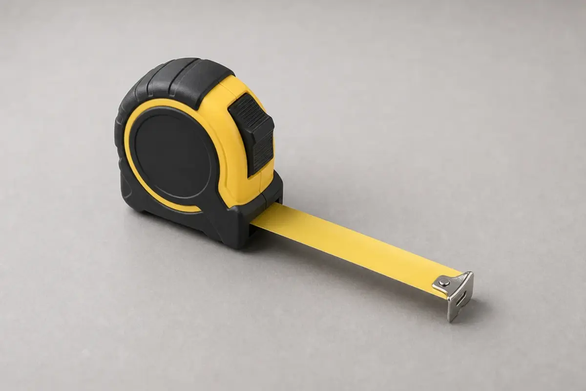 Measuring tape beside a basement foundation crack