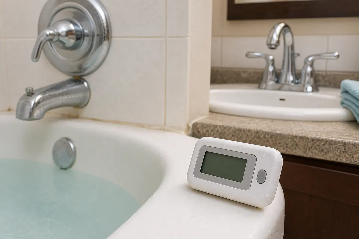 Bath thermometer for bathtub hot then cold water testing