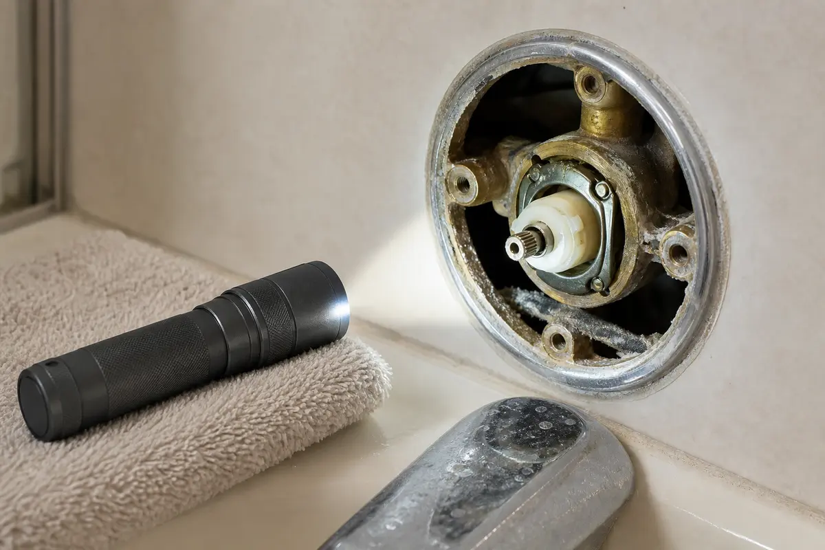 Inspection flashlight for bathtub valve temperature checks