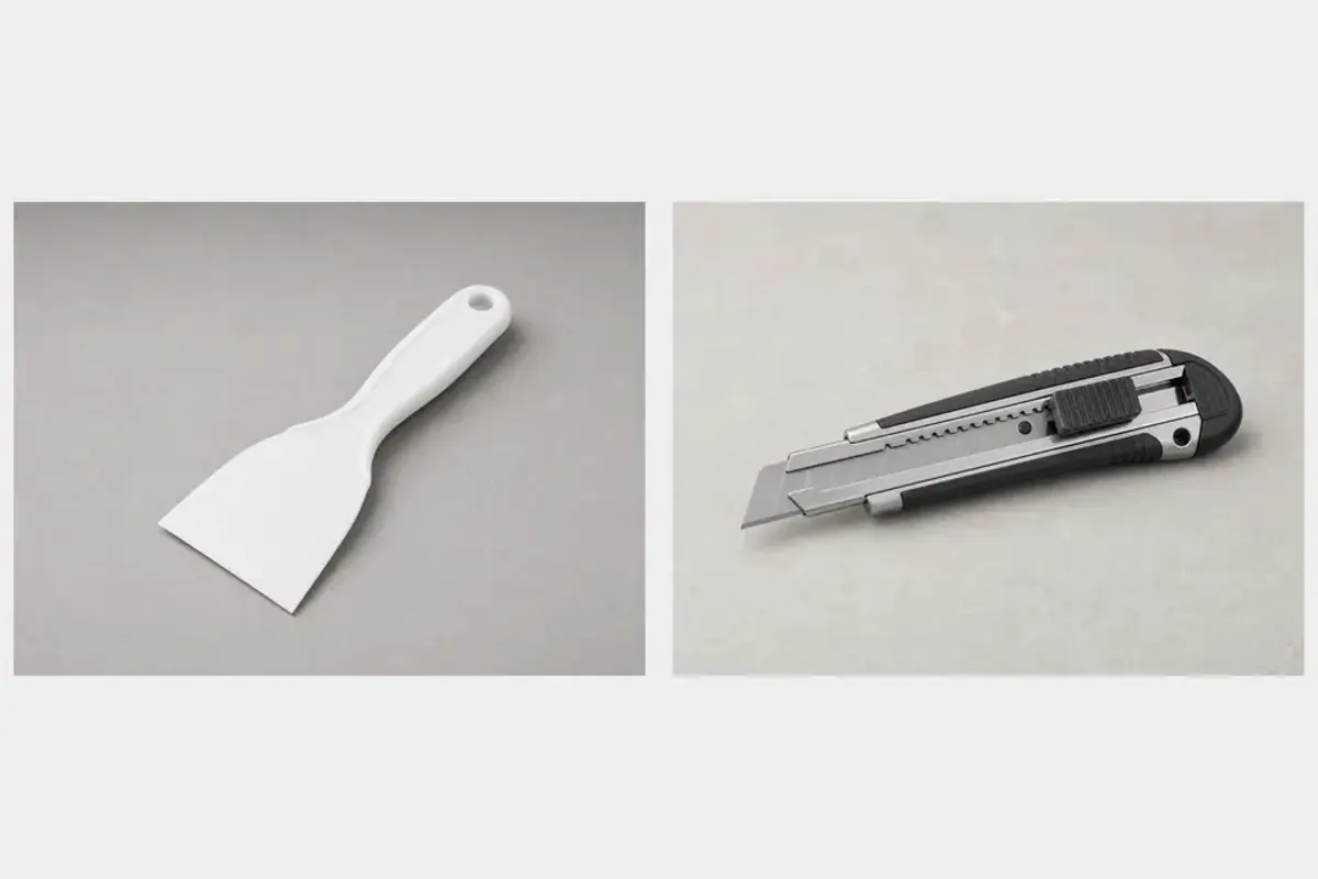 Caulk scraper for bathtub surface repair prep