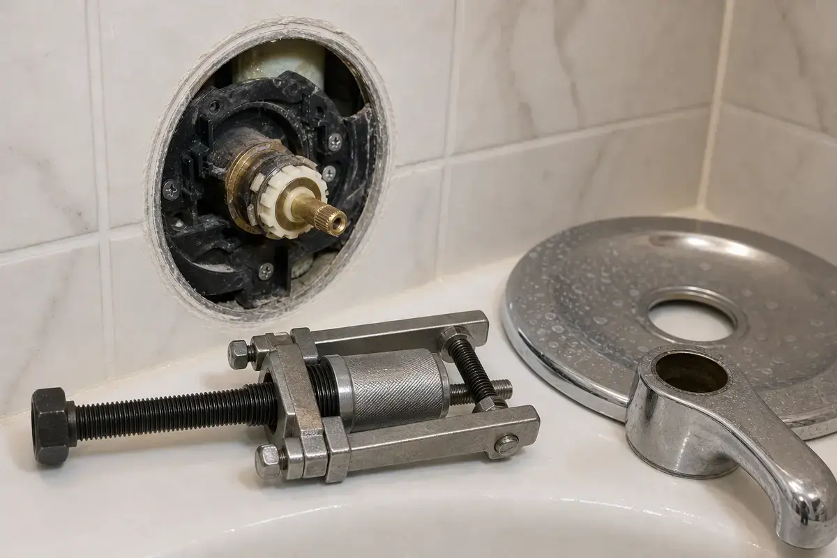 Cartridge puller for bathtub valve that will not shut off
