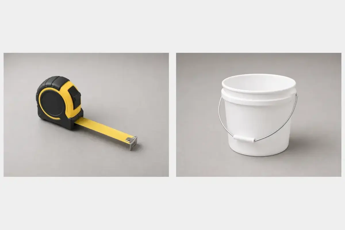 Measuring bucket for bathtub low pressure timed fill test
