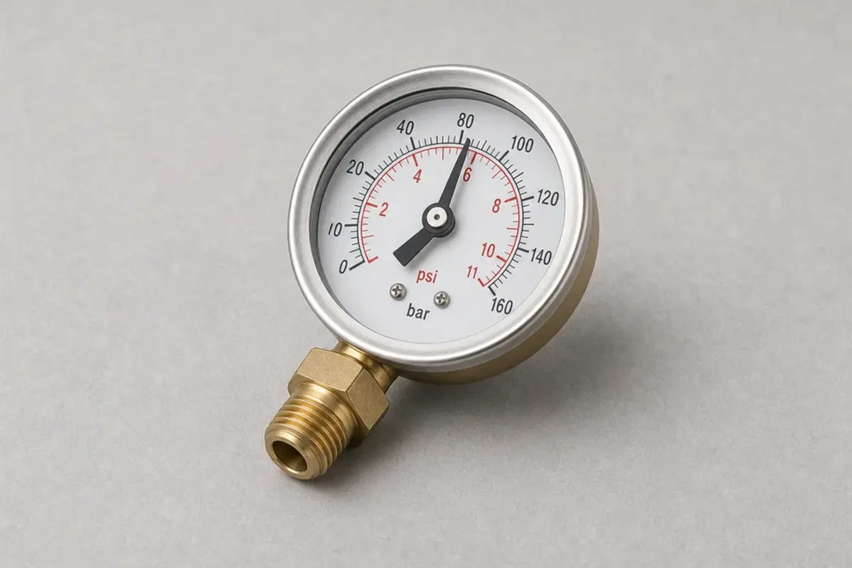 Hose-thread water pressure gauge for checking whole home pressure