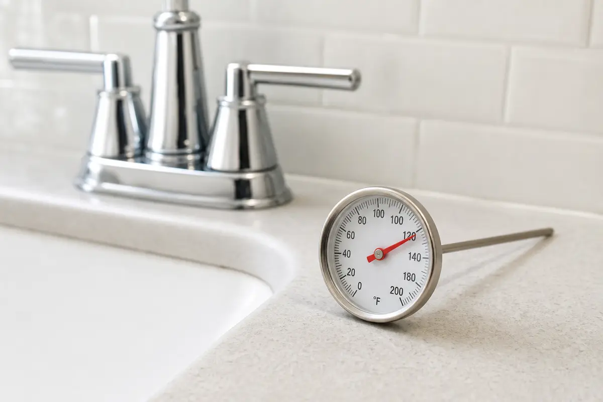 Faucet thermometer for checking domestic hot water temperature