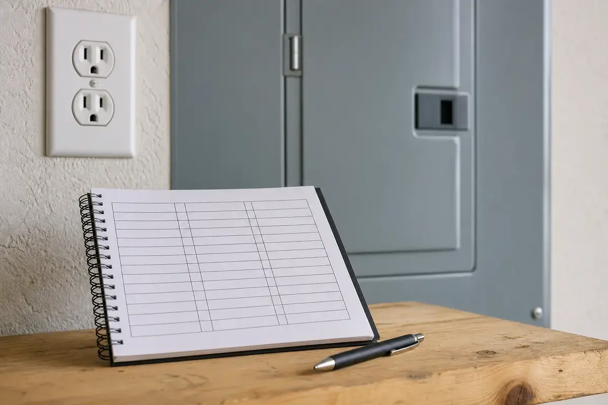Circuit label kit beside a closed electrical panel