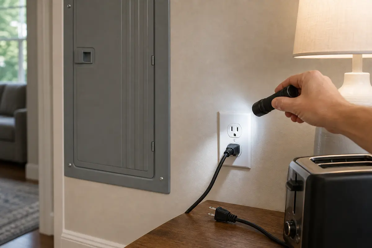 Inspection flashlight for closed-panel breaker reset checks