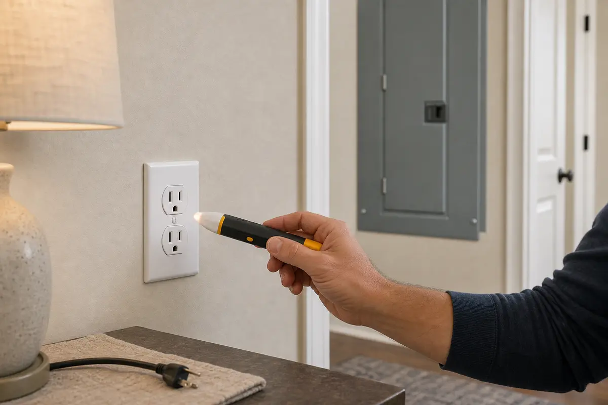 Non-contact voltage tester near an accessible outlet cover