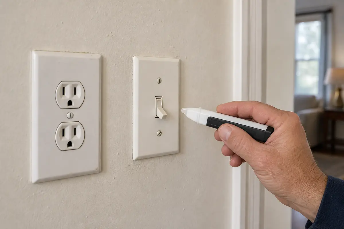 Non-contact voltage tester for checking power before opening a buzzing wall device