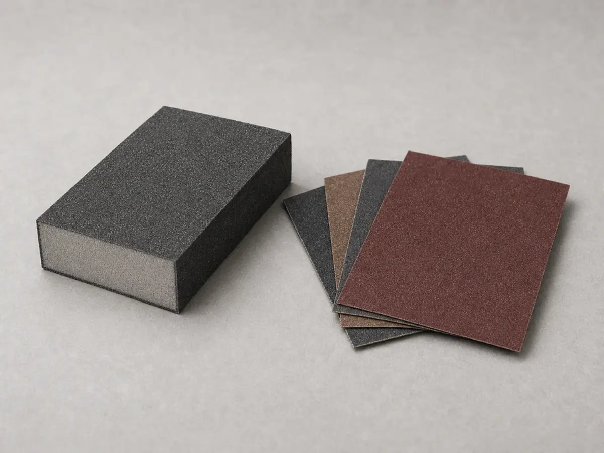 Sanding block and sandpaper for smoothing exterior trim filler