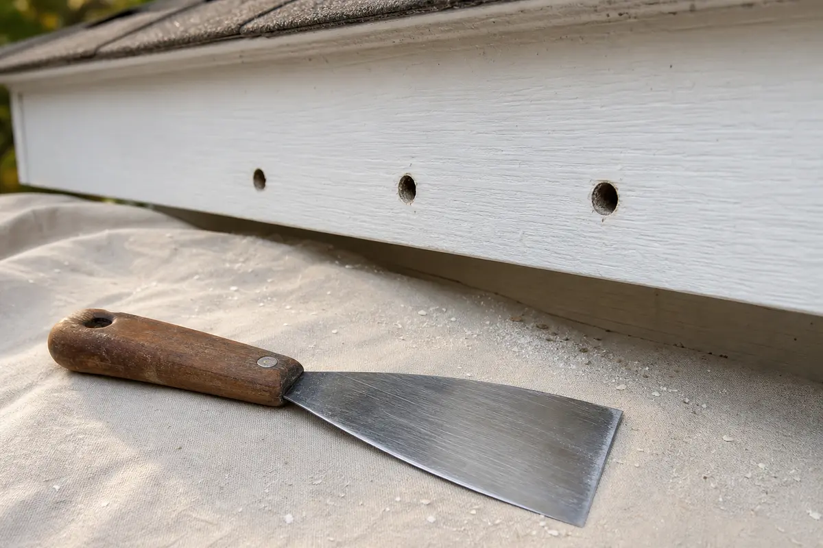 Putty knife for preparing inactive carpenter bee holes in fascia trim