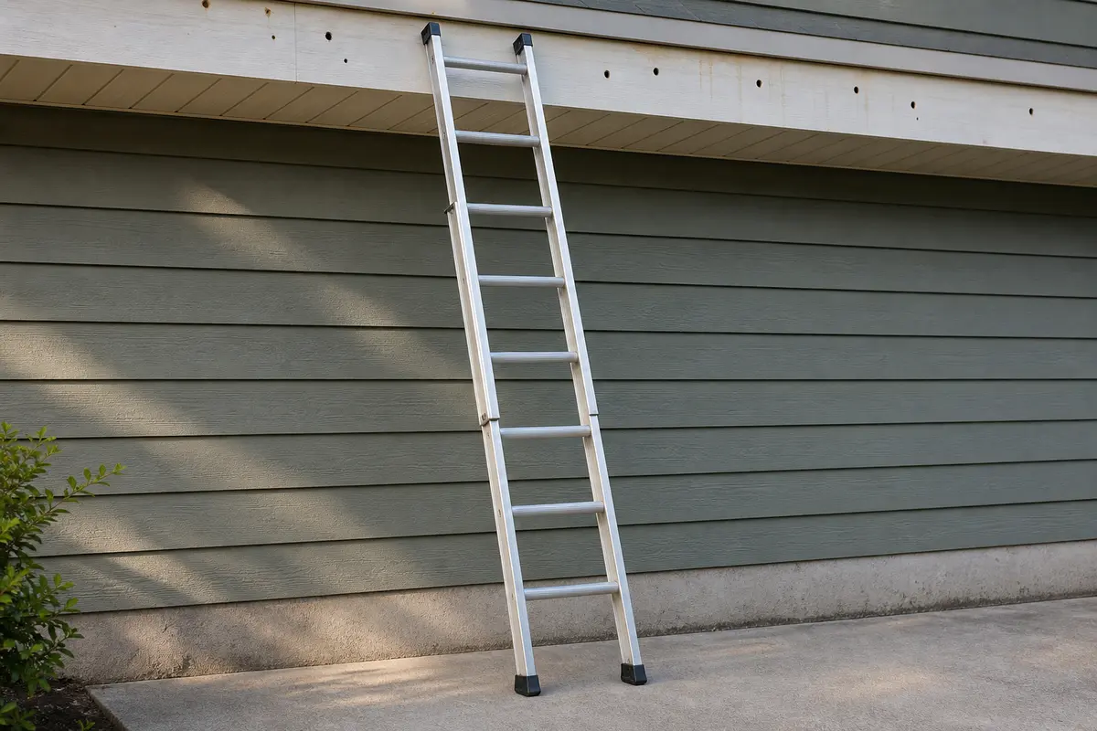 Stable extension ladder for reachable fascia trim inspection