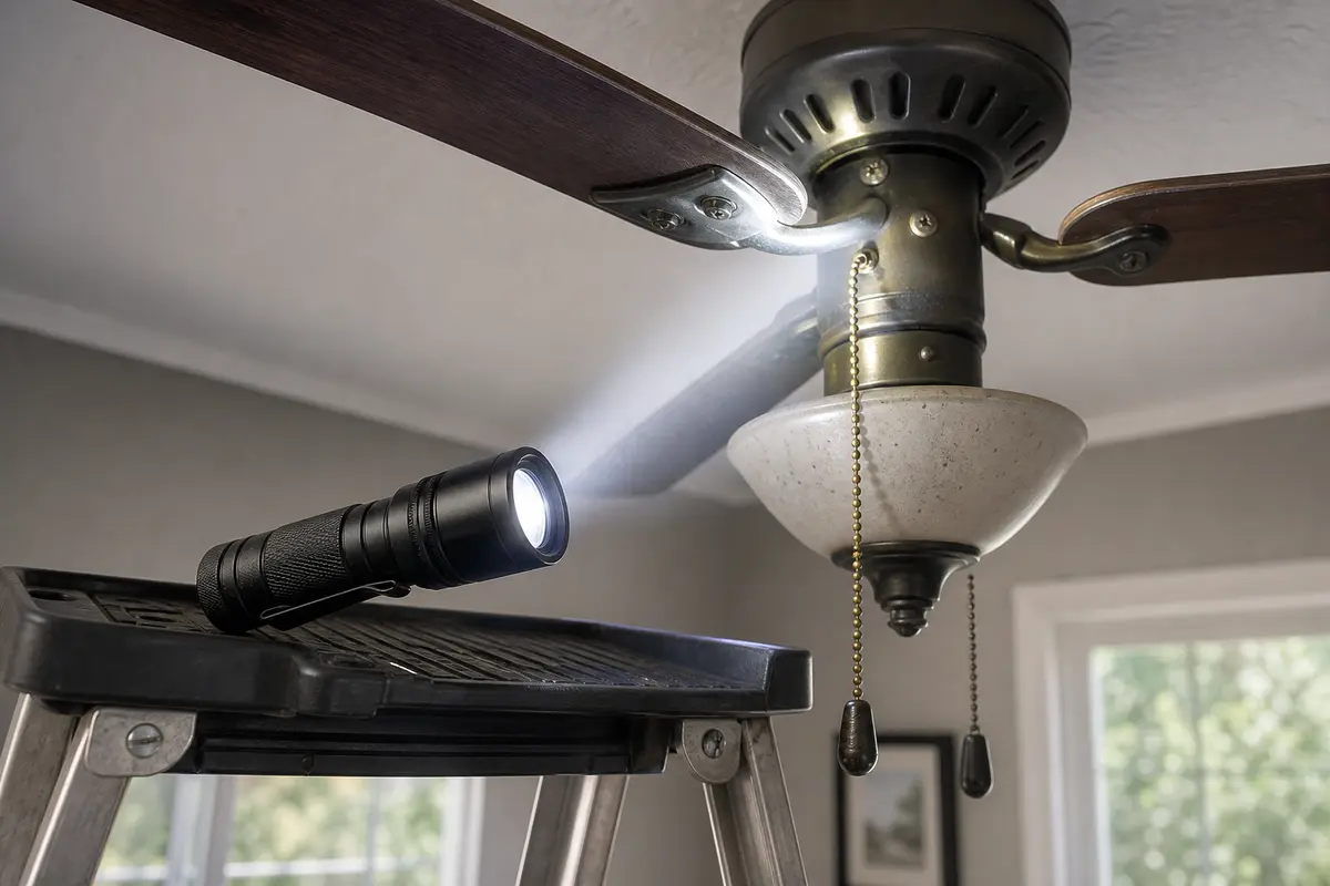 Inspection flashlight for checking ceiling fan noise clues