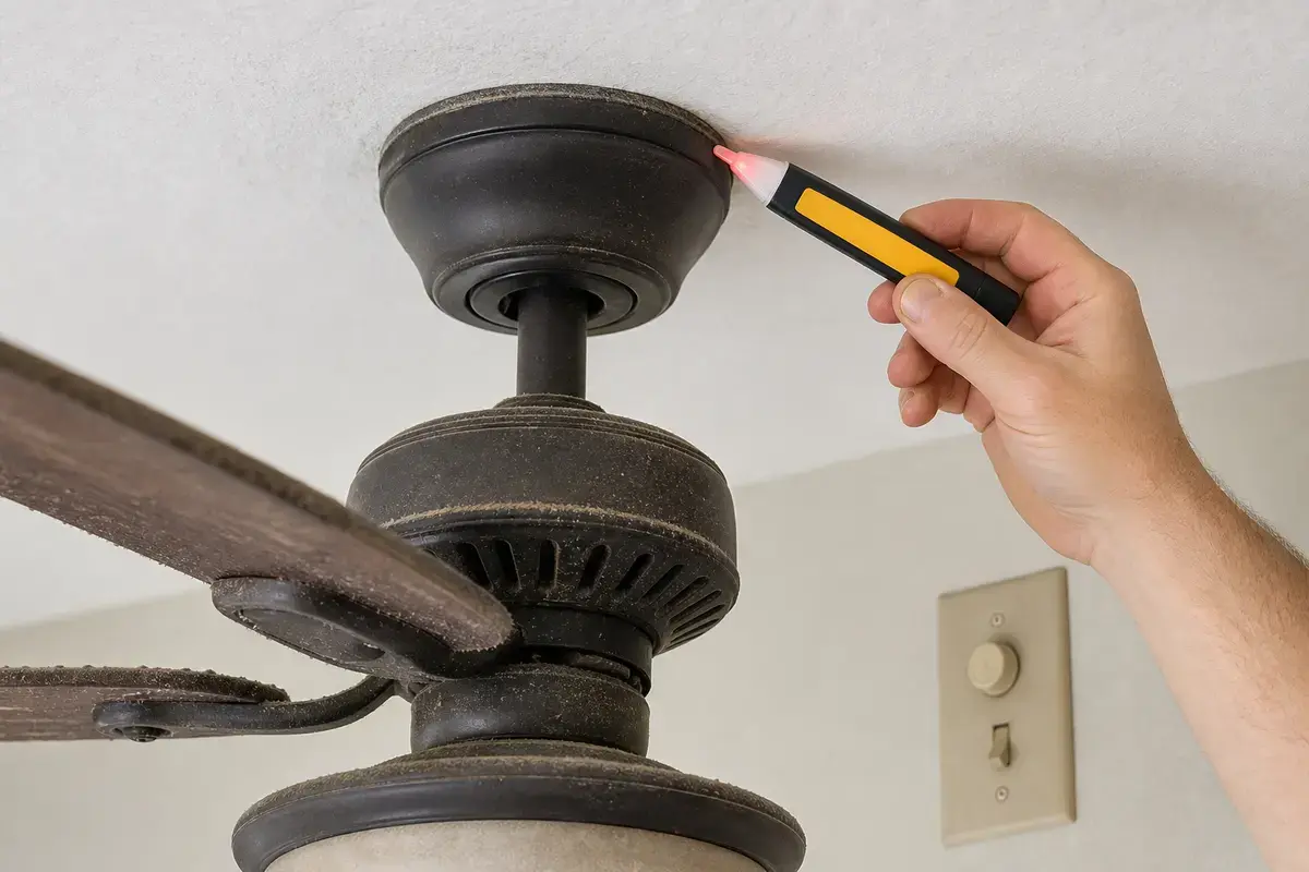 Non-contact voltage tester for confirming ceiling fan power is off