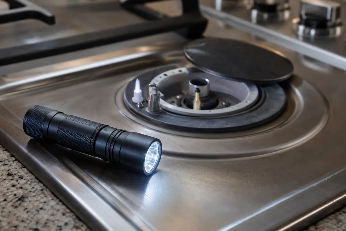 Inspection flashlight for cooktop burner keeps clicking