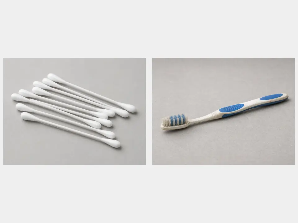 Cotton swabs or a soft toothbrush tool