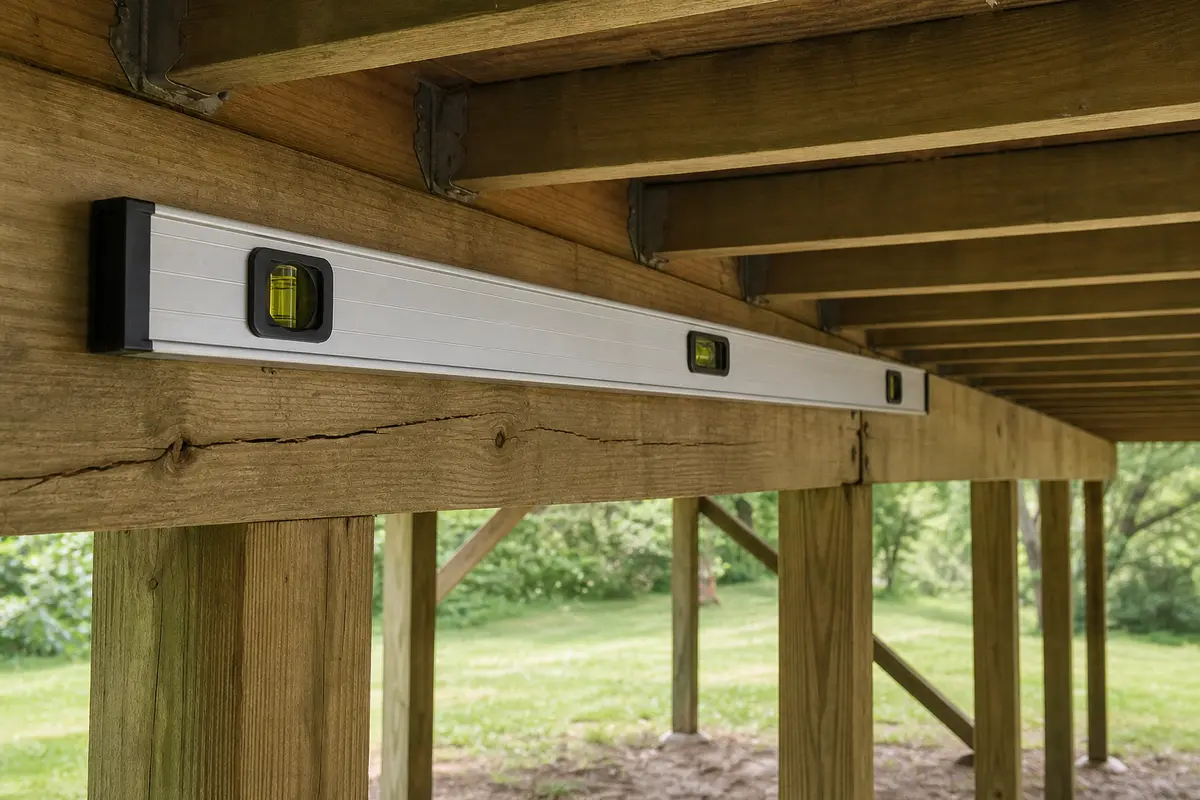 4-foot level or straightedge for deck beam cracked
