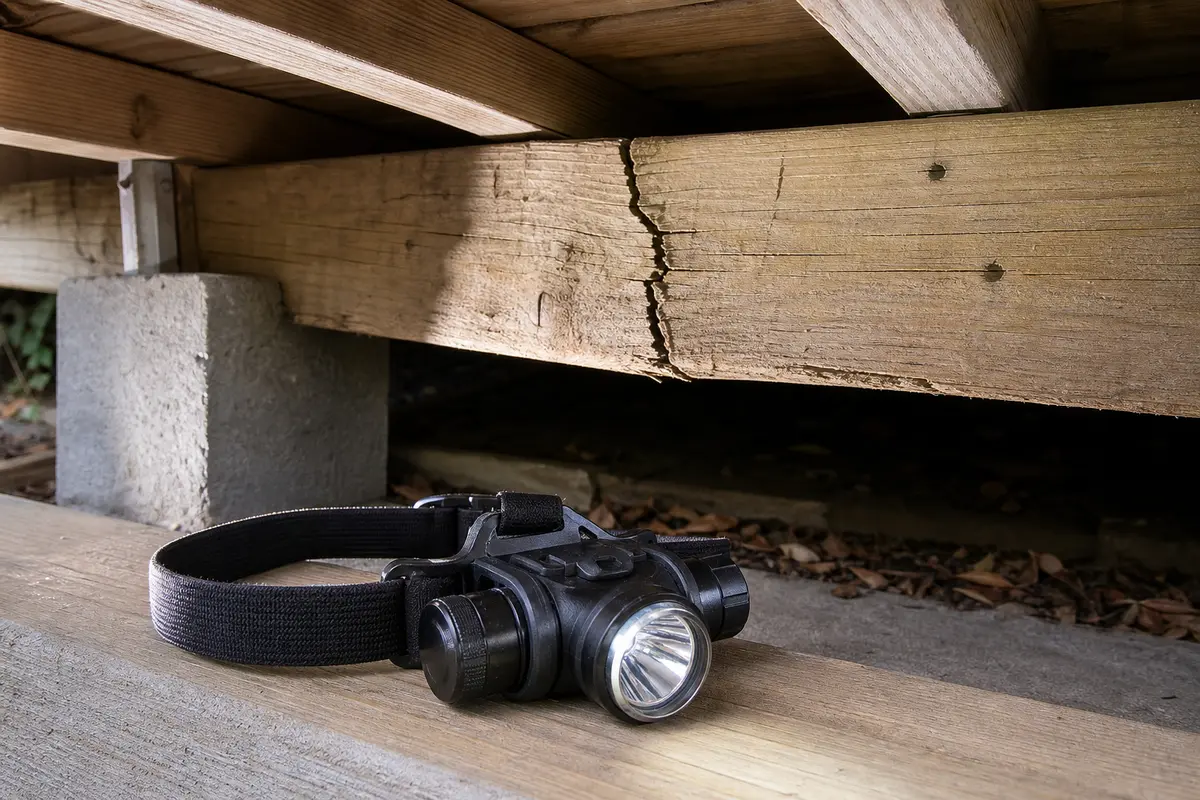 Inspection flashlight or headlamp for deck beam cracked