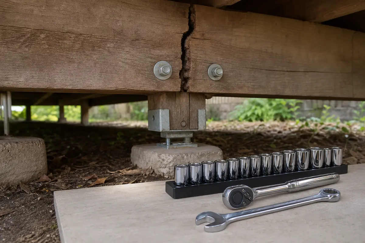 Socket set or wrench set for deck beam cracked