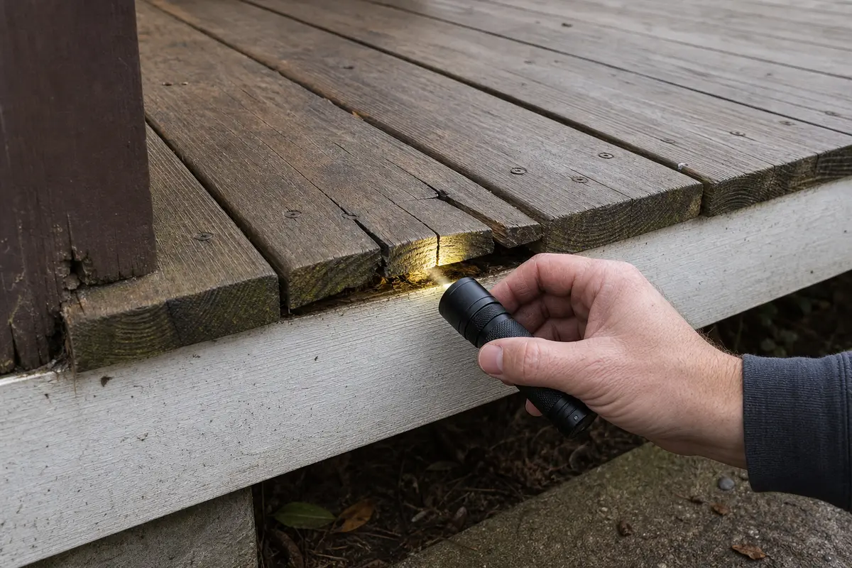 Inspection flashlight for checking deck board ends and joists