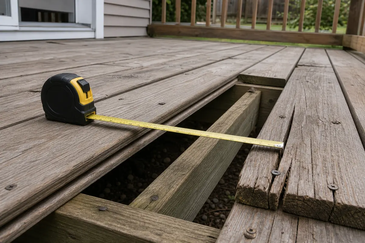 Tape measure for deck board and joist sizing