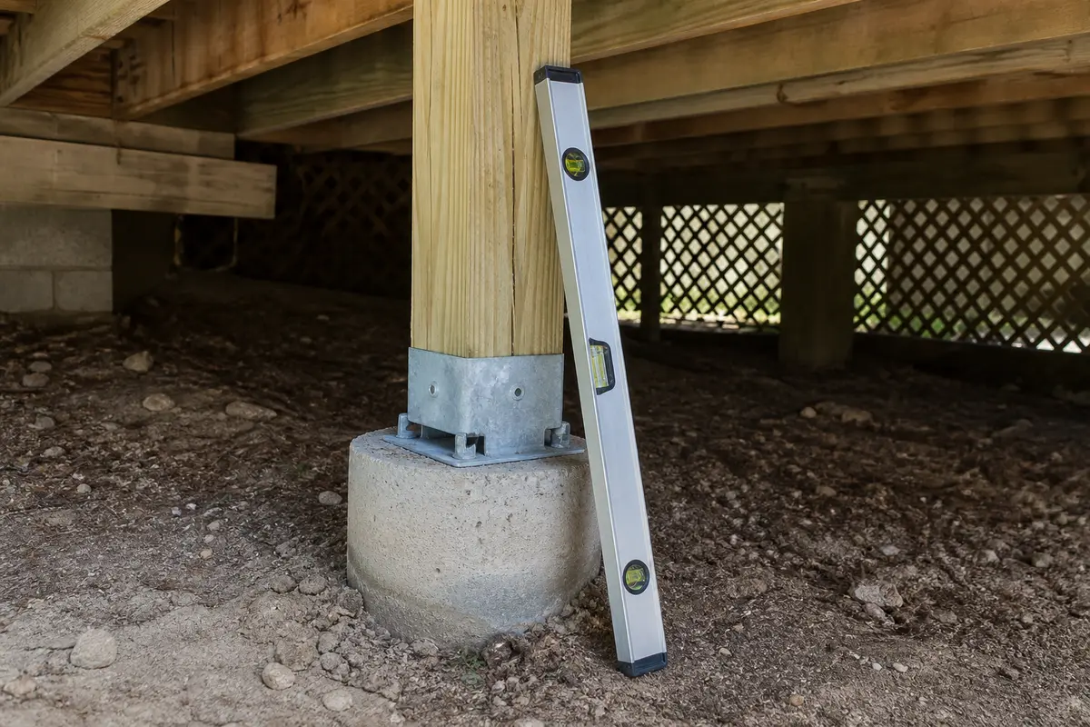 4-foot level or straightedge for deck post base wobbles