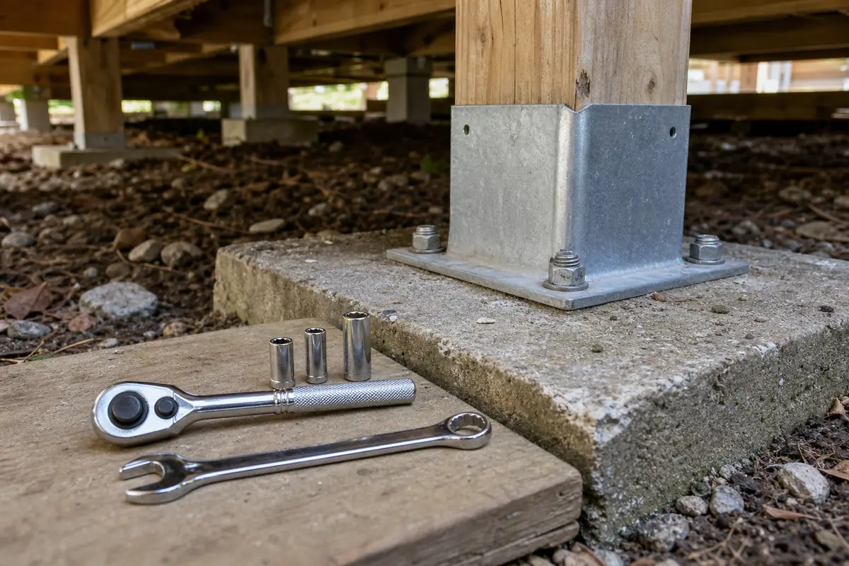 Socket set or wrench set for deck post base wobbles
