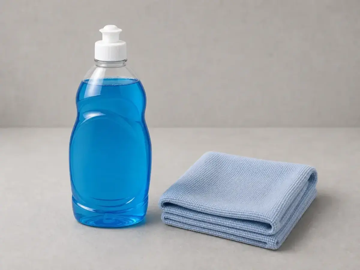 Soft cloth and mild soap for wiping a dehumidifier bucket and float area