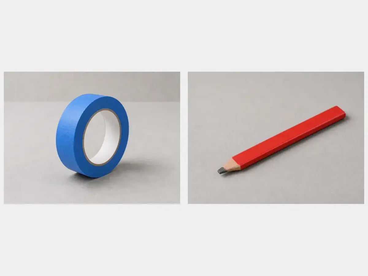 Painter tape and pencil for door rubs at bottom