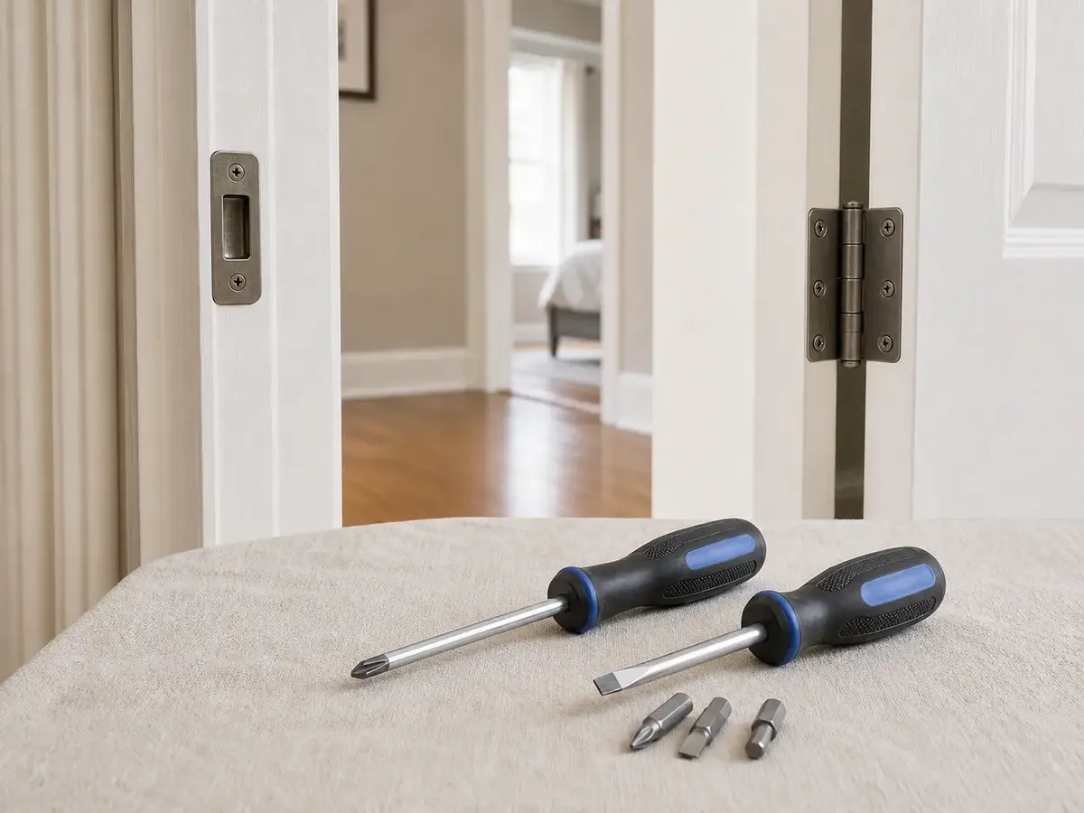 Screwdriver set for door rubs at bottom