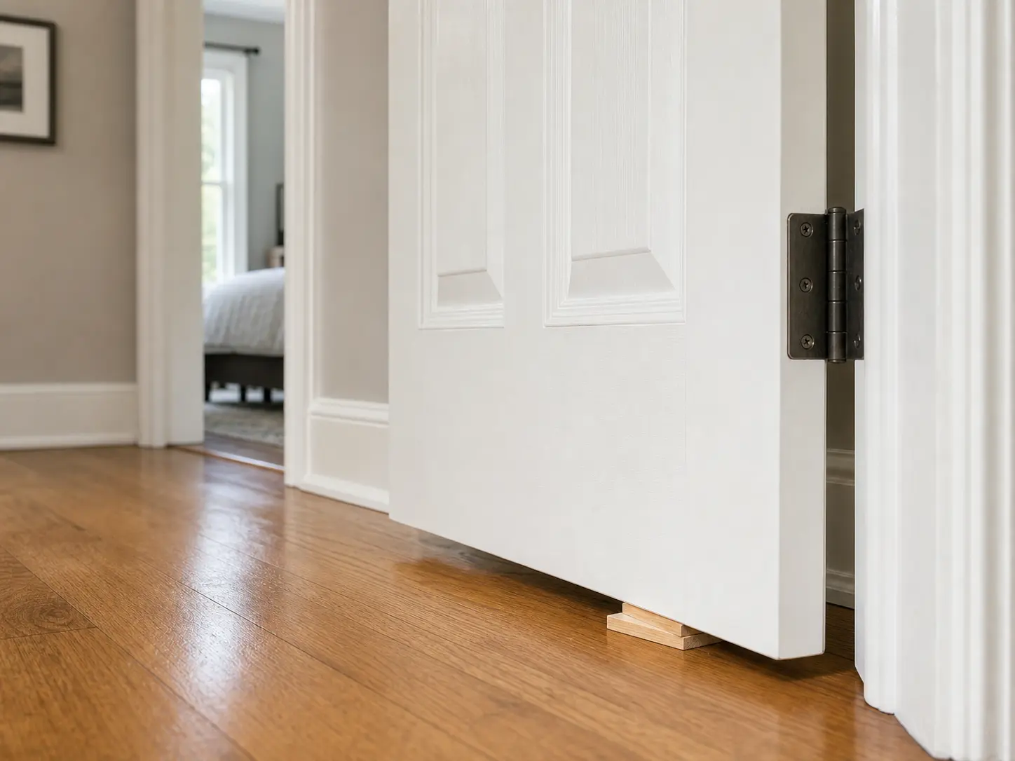 Wood shims for supporting a door during hinge checks
