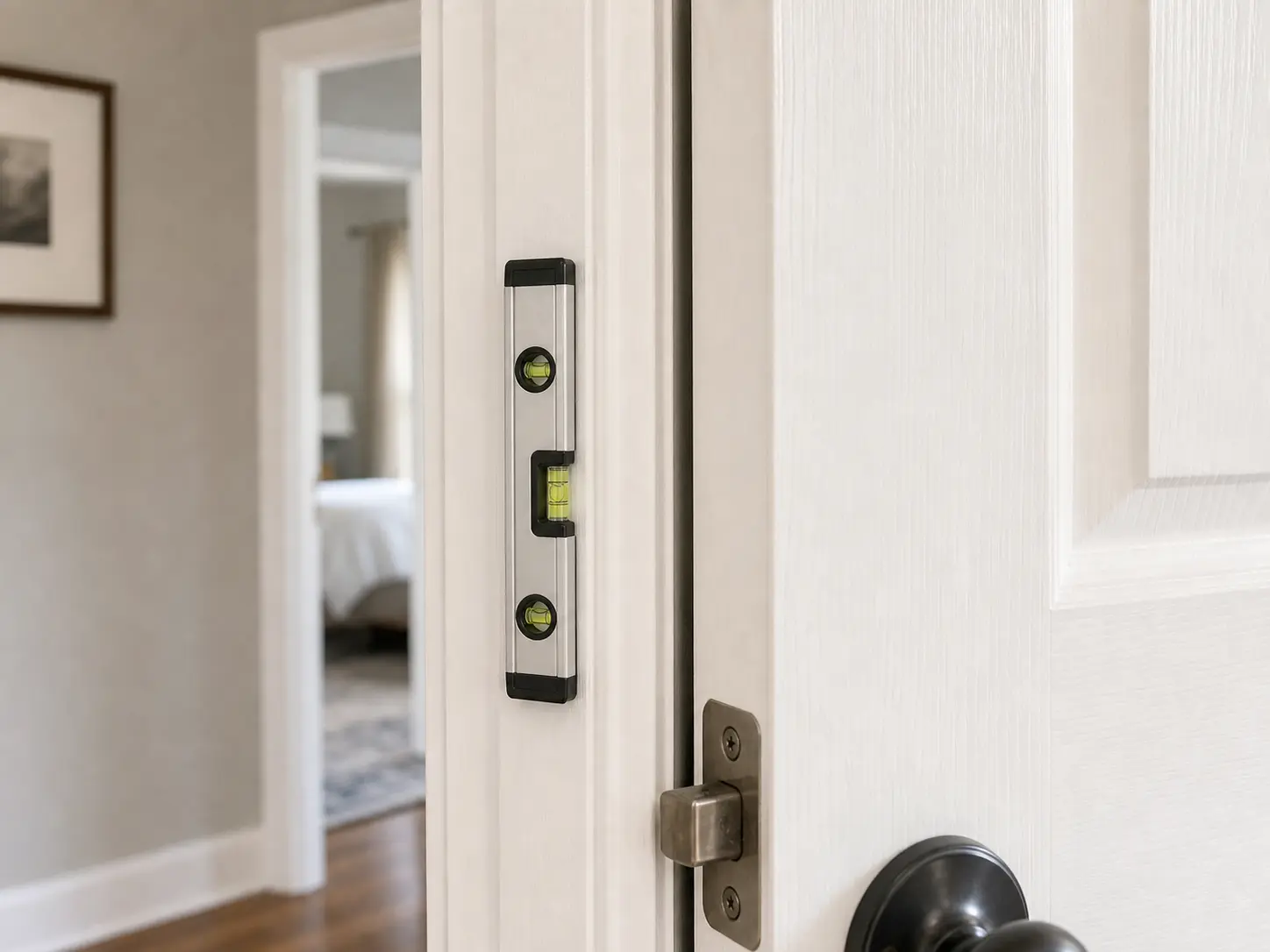 Small level for checking a door frame reveal