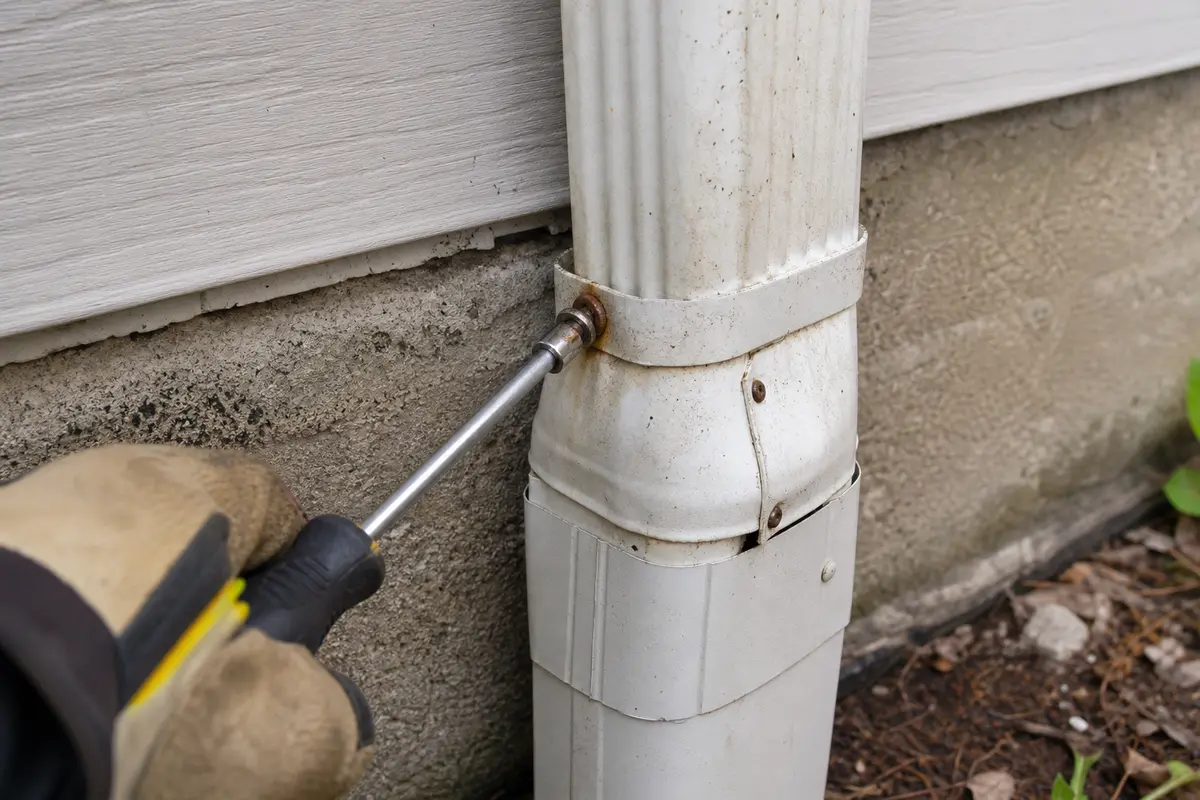 Nut driver or screwdriver for loosening downspout elbow screws and straps