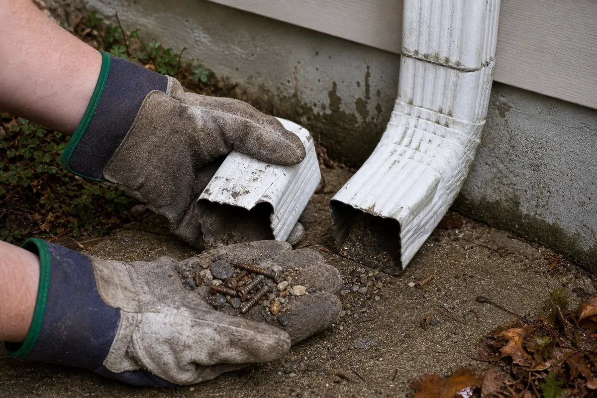 Work gloves for handling sharp metal downspout elbows and screws